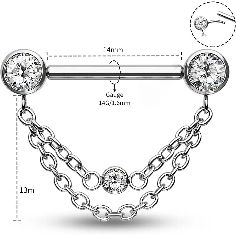 Stainless Steel Double Chain Nipple Ring Size Chart