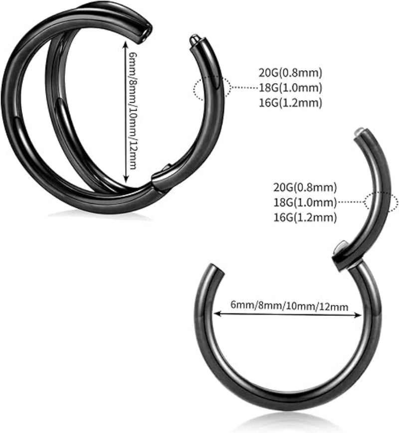 2 Pcs Black Single&Double Hoop Nose Rings