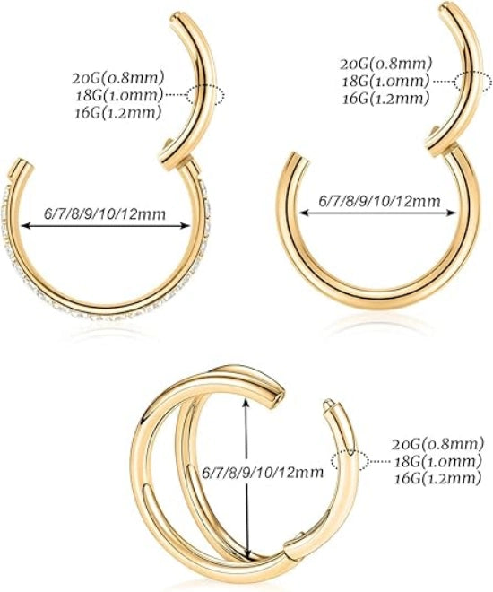 3 Pcs Gold Surgical Steel Nose Rings