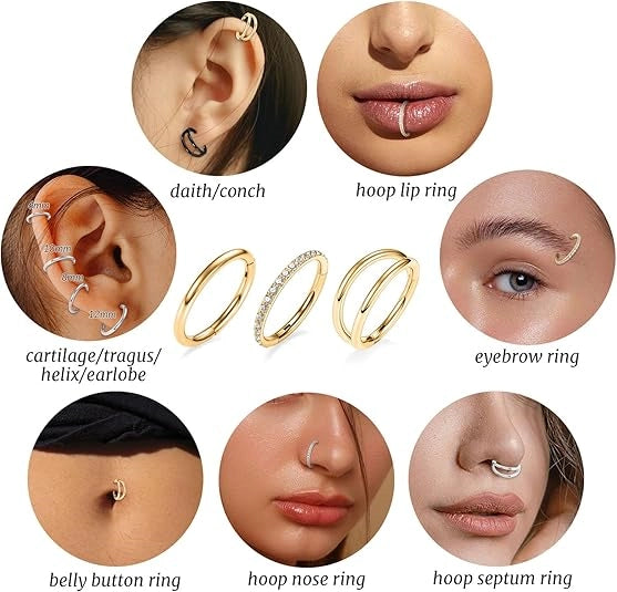 3 Pcs Gold Surgical Steel Nose Rings