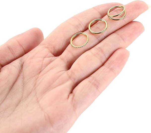 3 Pcs Gold Surgical Steel Nose Rings