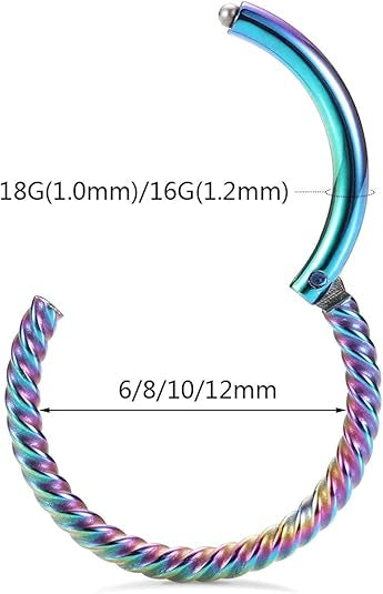 2 Pcs Rainbow Twisted Nose Seamless Hoop Rings