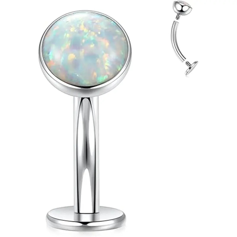 G23 Silver Round Flat White Opal Navel Nail 1.6*8*5