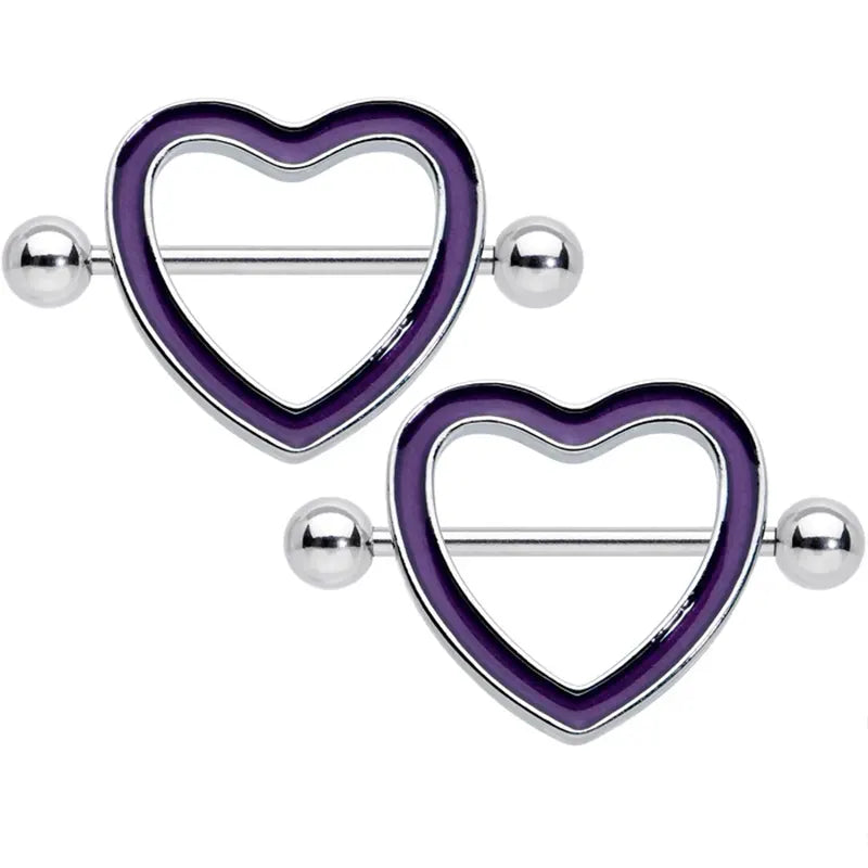 14G Luminous Purple Heart Nipple Jewelry Pair 1