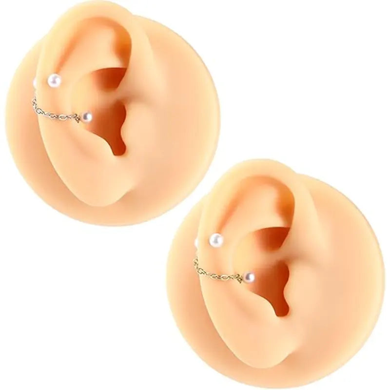 316L Cartilage Nail Single Chain Double Rod 1.2*6*4*4 Silver White Pearl