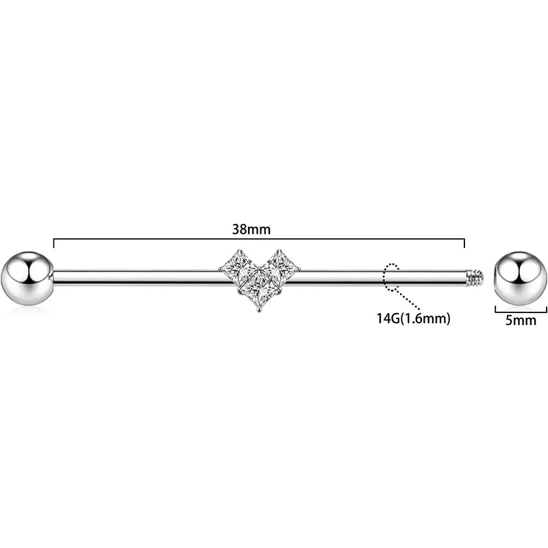 316L Love White Zircon Silver Industrial Pole 1.6*38*(5*5)