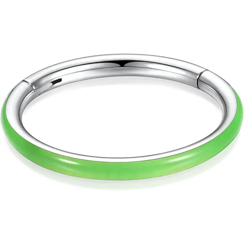 316L Side Fluorescent Open Ring 1.2*10 Silver Fluorescent Green