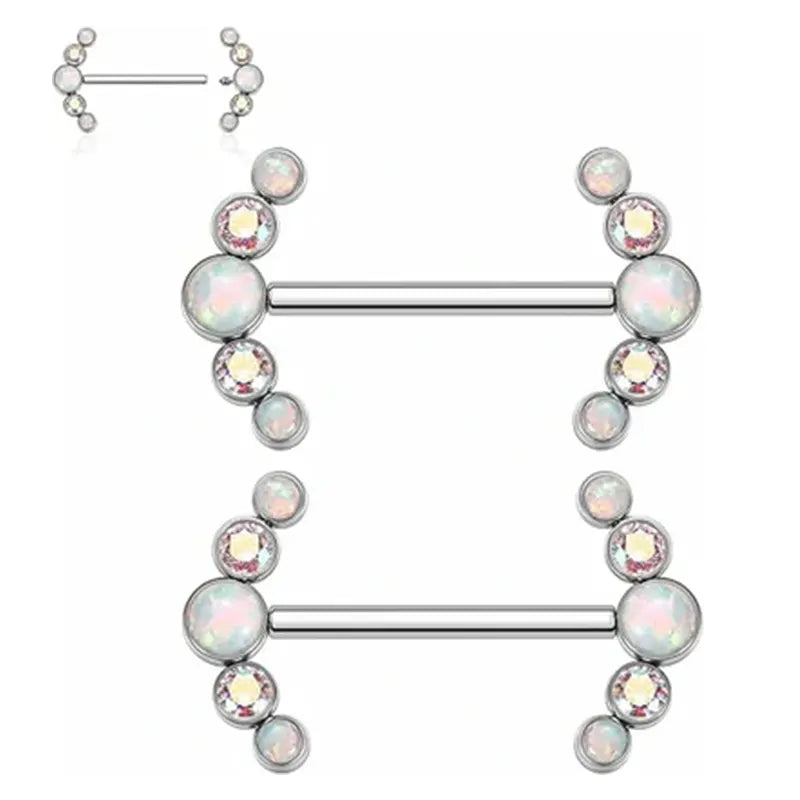 Titanium Nipple Rings with ABCZ & Opal, Straight Design