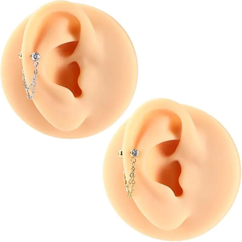 316L Cartilage Nail Double Chain Diamond 1.2*6*4*4 Gold