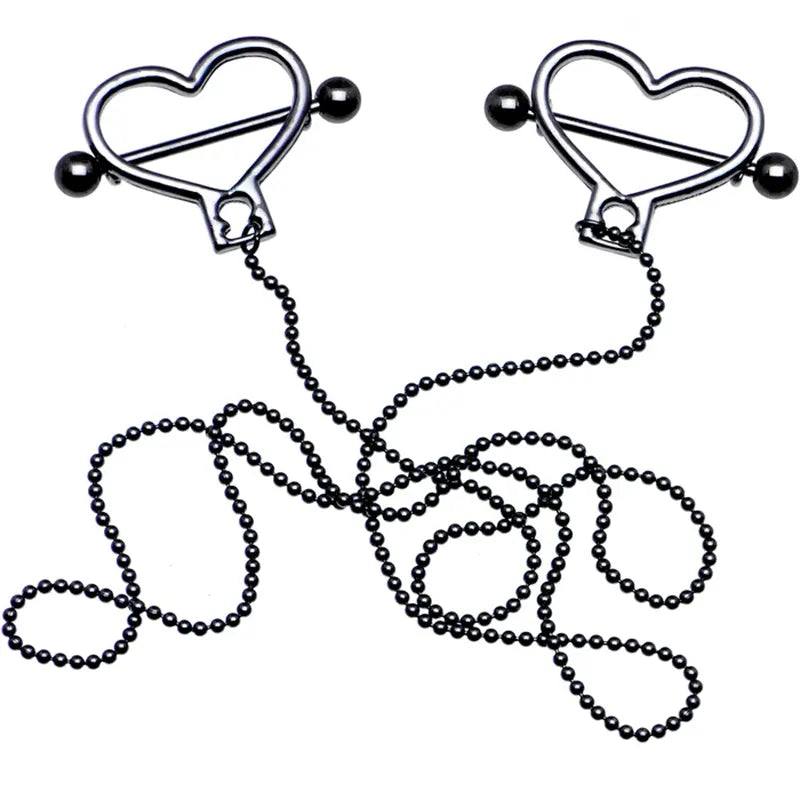 Heart-to-Heart Black Anodized Dangle Nipple Chain