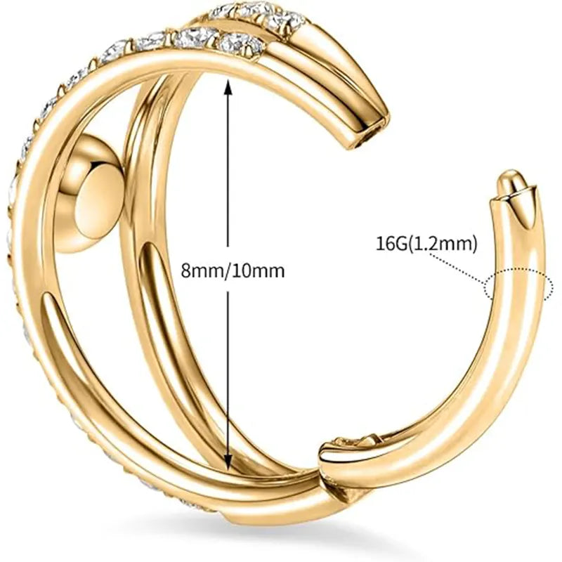 316L 8mm Double Open Stacked CZ Gold Split Ring