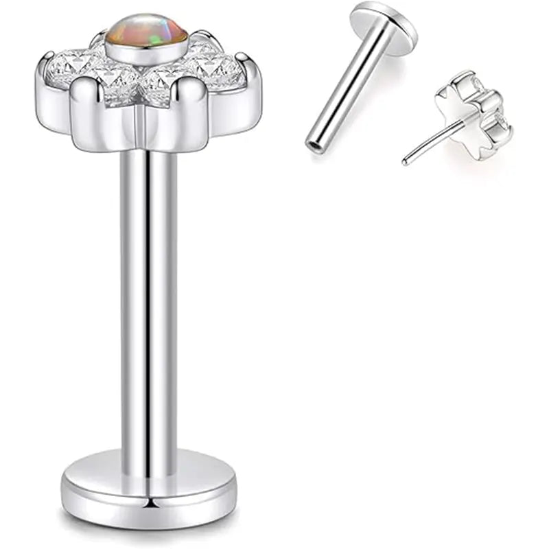 G23 Pin Model Silver Center Auburn 6 Zirconia Petal Lip Stud 1.2*8