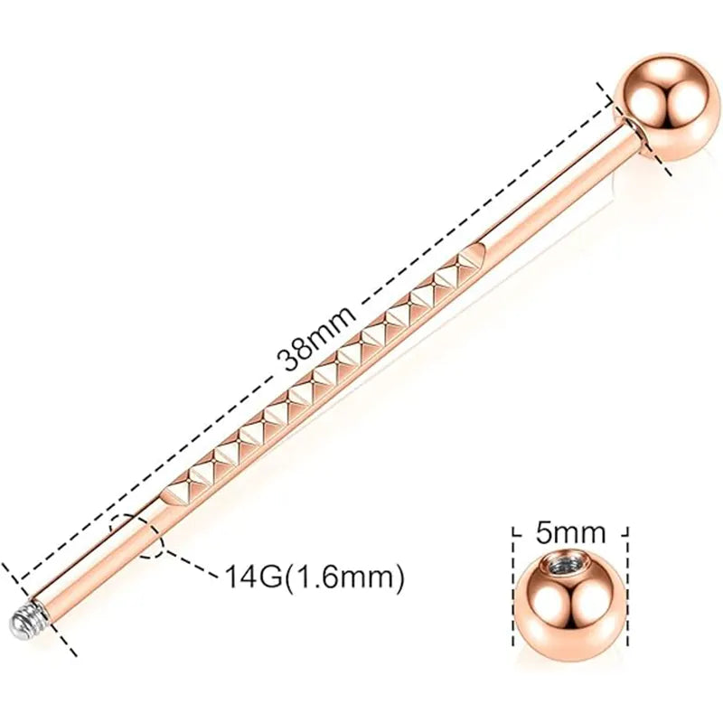 14G Rose Gold Pyramid Industrial Barbell for Cartilage
