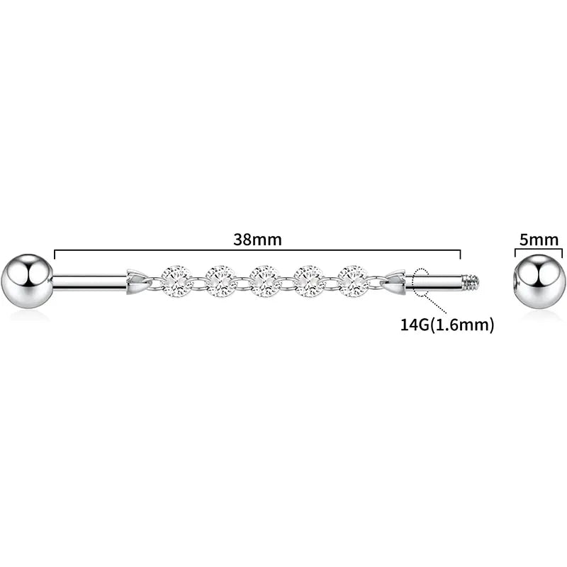 G23 Industrial Pole Chain 1.6*38*5*5 Silver White Zircon