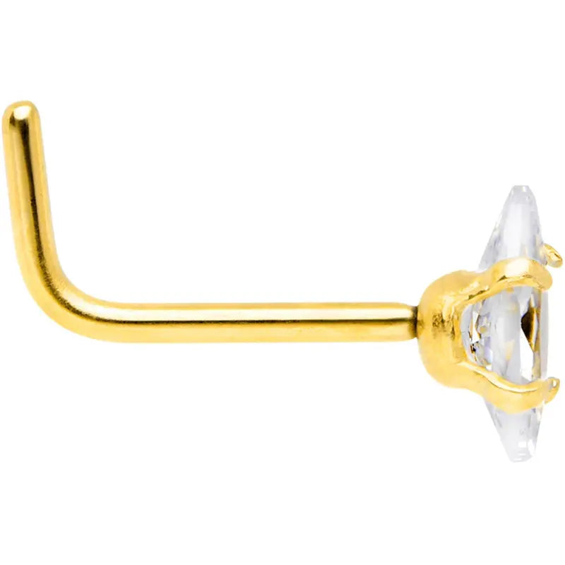 20G 1/4 Clear CZ Gem Gold Stainless Steel Ellipse L-Shaped Nose Stud