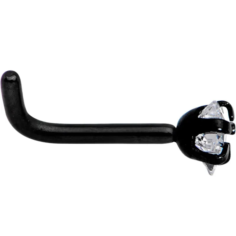 18G 1/4 Clear Star CZ Black Stainless Steel L-Shaped Nose Stud