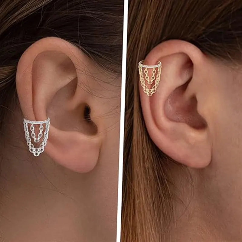 316L Golden White Zirconia Open Ring Triple Chain 1.2*8