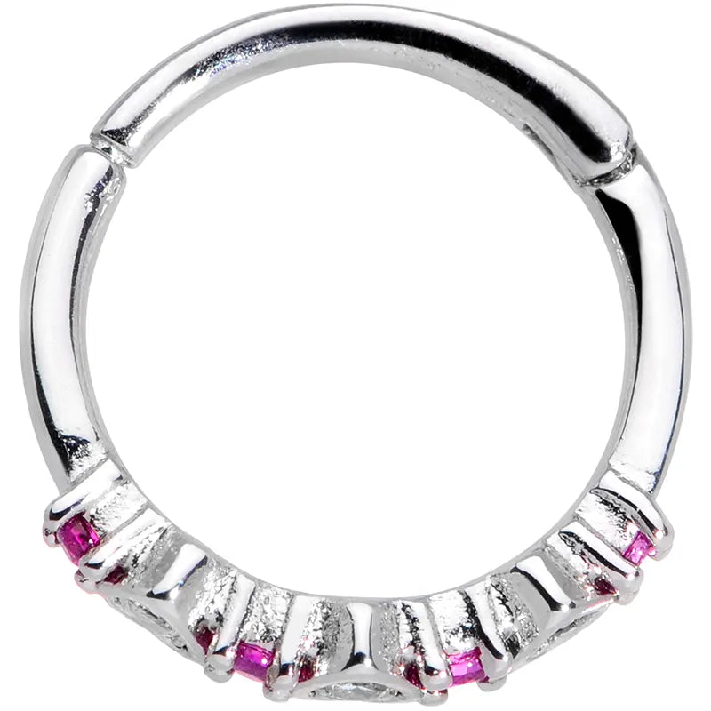 16G 3/8" Heartfelt Pink CZ Gem Hinged Segment Ring