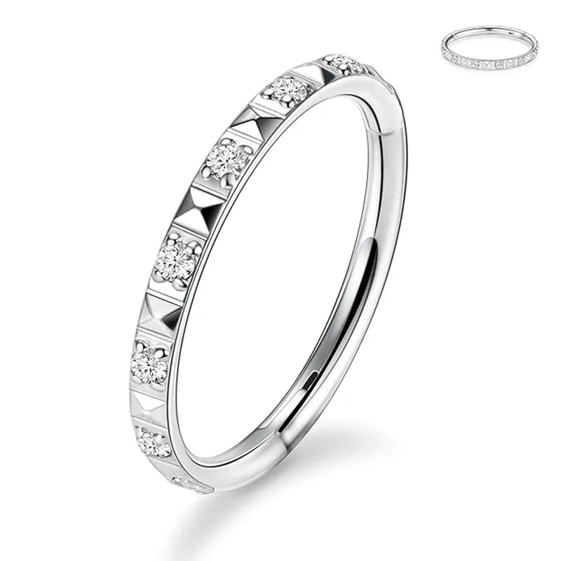 16G Silver Surgical Steel Zirconia and Pyramid Hoop Earrings