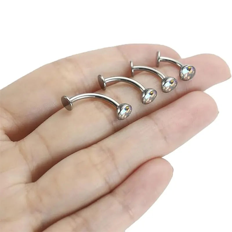 G23 Round Flat Bottom Belly Button Nail 1.6*10*5 Silver White AB Zircon