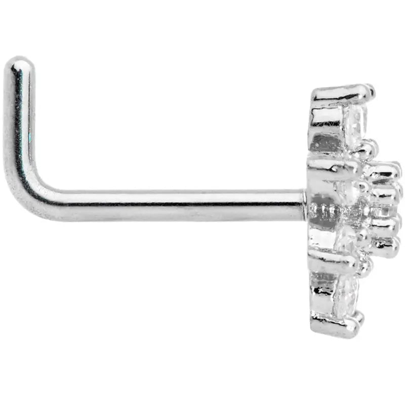 20G 1/4 Clear CZ Gem Flower Stainless Steel L-Shaped Nose Stud