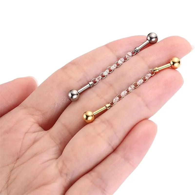 G23 Industrial Pole Chain 1.6*38*5*5 Silver White Zircon