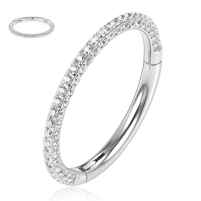 16G Silver Surgical Steel Band CZ Hoop Cartilage Earrings