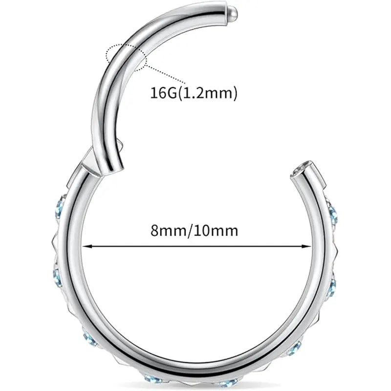 16G Surgical Steel Inlay Blue CZ and Pyramid Silver Hoop Earrings