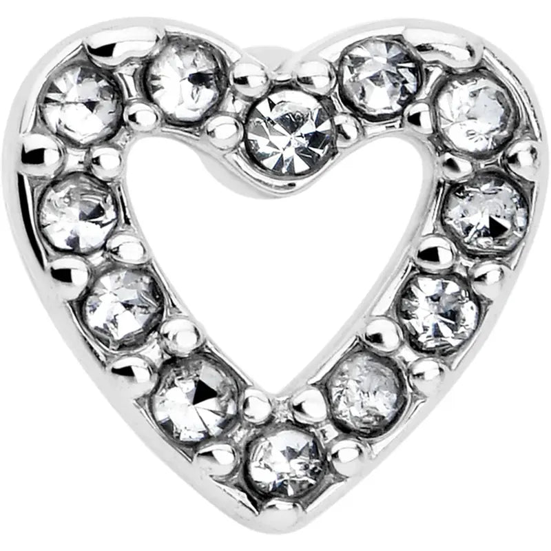 20G 7mm Clear Gem Paved Heart Stainless Steel L-Shaped Nose Stud