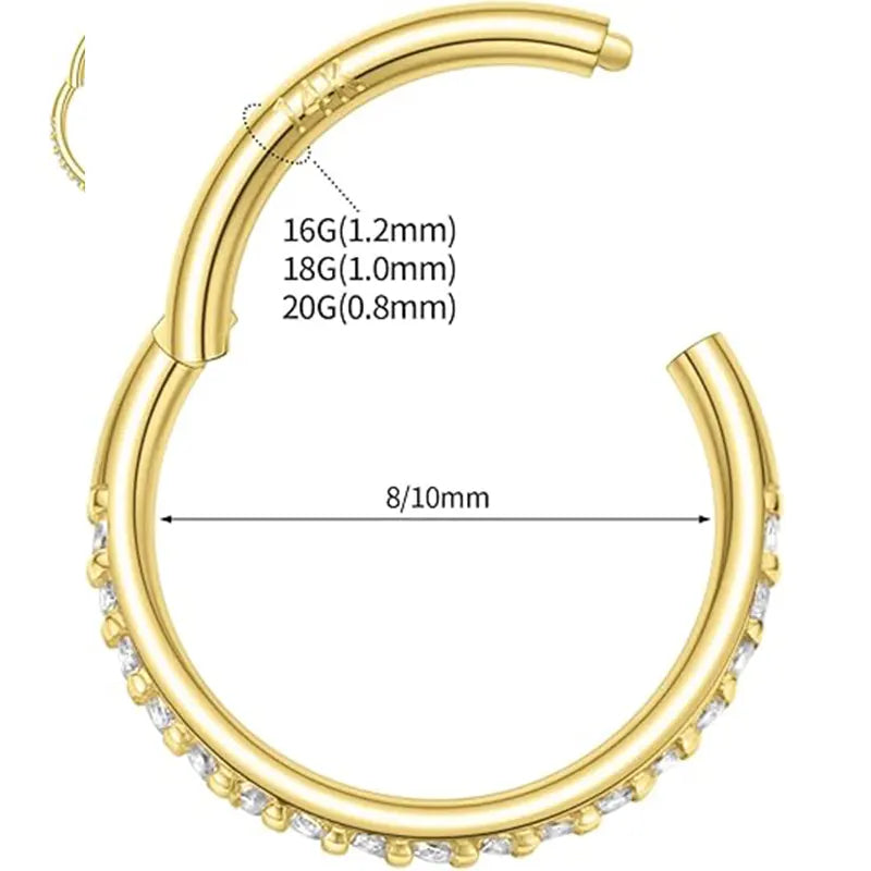 14K Pure Gold Split Ring with White Zirconia on the Side 1.2*8