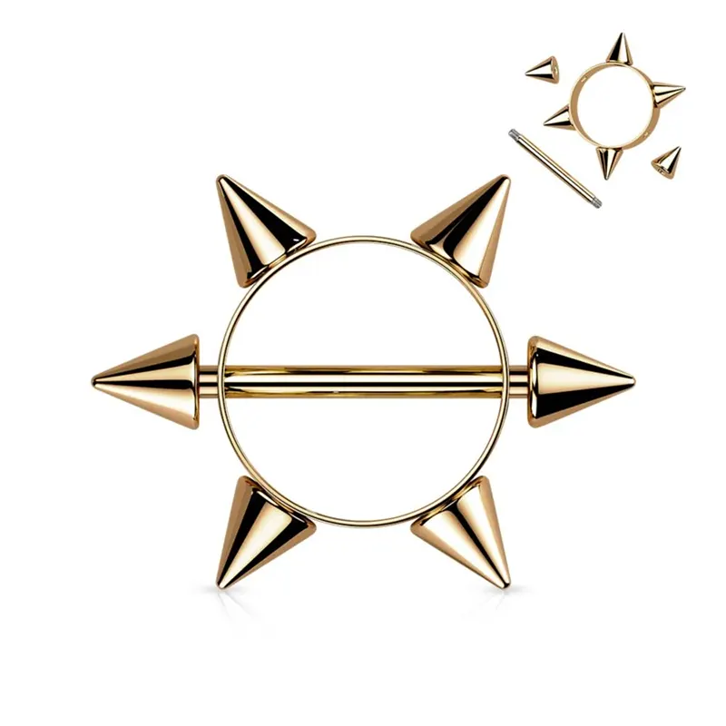 Medical steel tip full round nipple rings multi-color 5