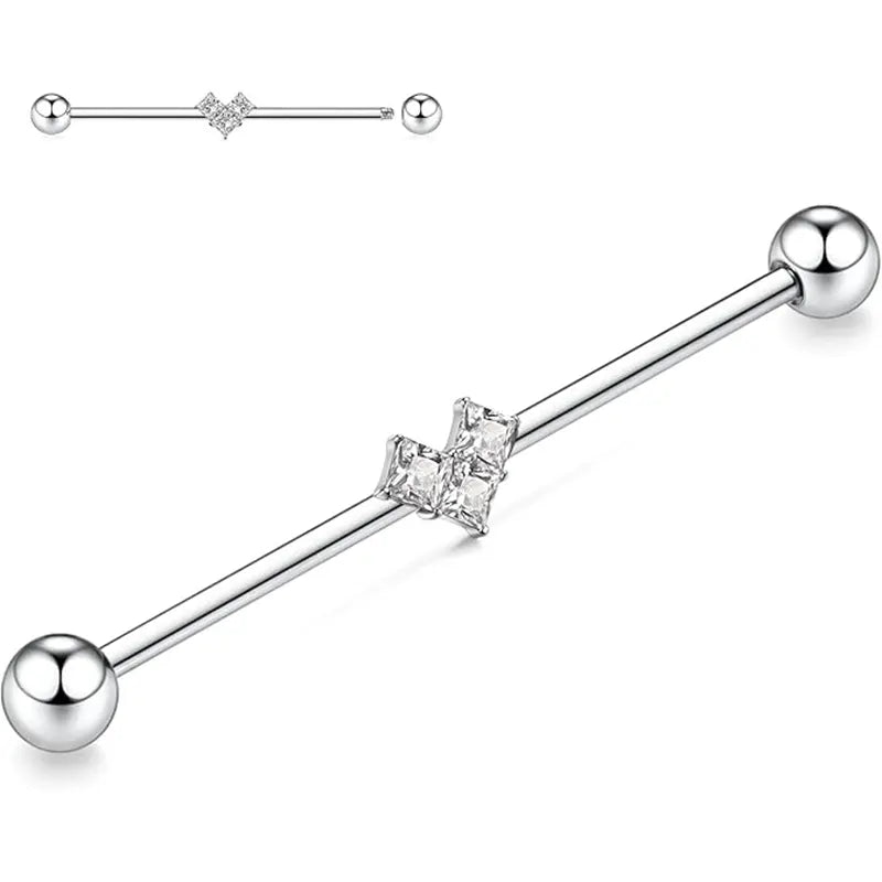 316L Love White Zircon Silver Industrial Pole 1.6*38*(5*5)