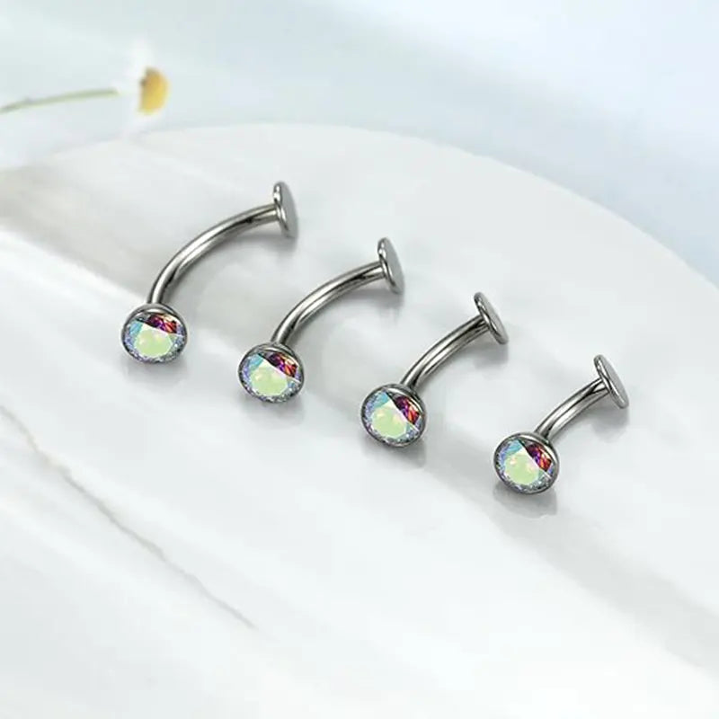 G23 Round Flat Bottom Belly Button Nail 1.6*10*5 Silver White AB Zircon