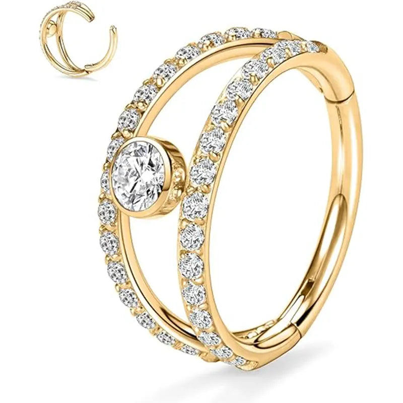 316L 8mm Double Open Stacked CZ Gold Split Ring