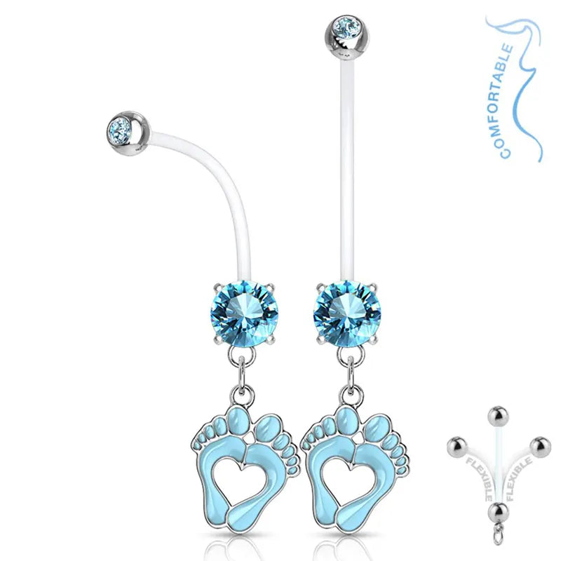 Belly Bar with Crystal and Dangling Baby Feet 7
