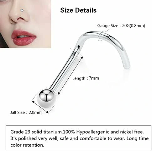 20G Silver Ball Screw Nose Studs Set 1