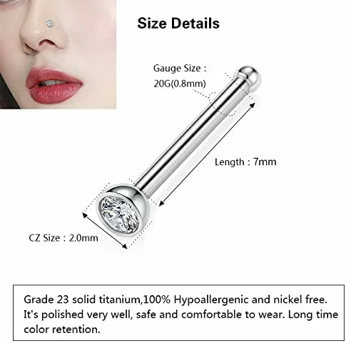 20G Titanium Diamond Inlaid Nose Studs Set of Four 03