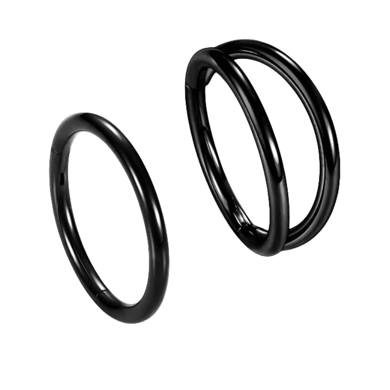 2 Pcs Black Single&Double Hoop Nose Rings
