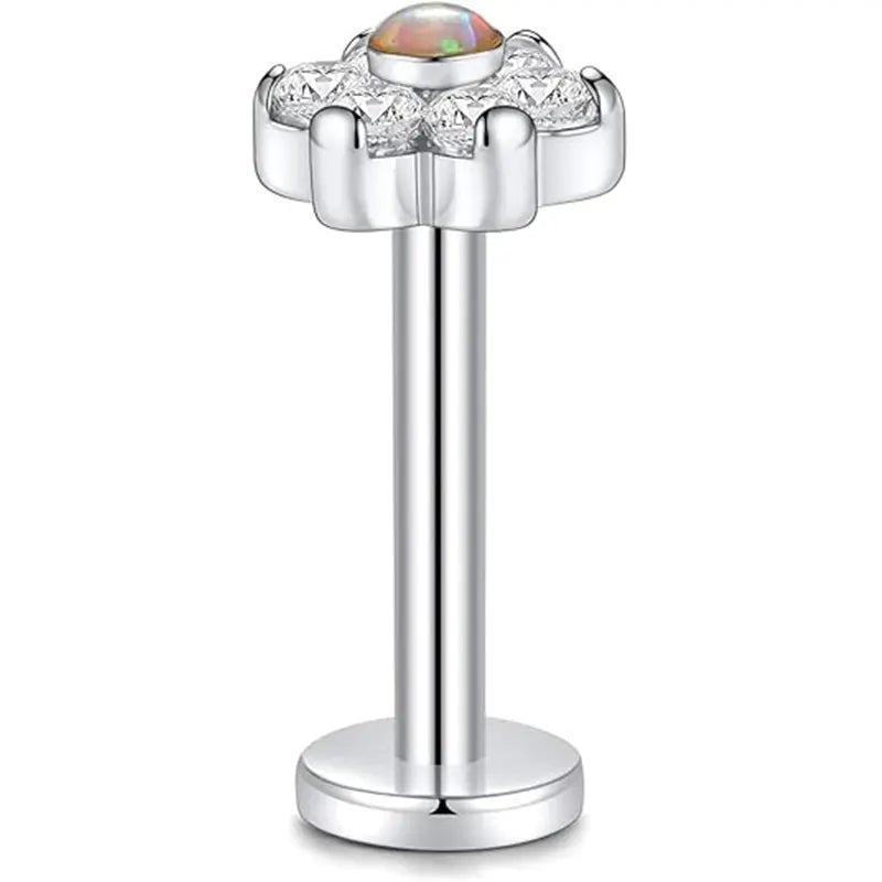 G23 Pin Model Silver Center Auburn 6 Zirconia Petal Lip Stud 1.2*8