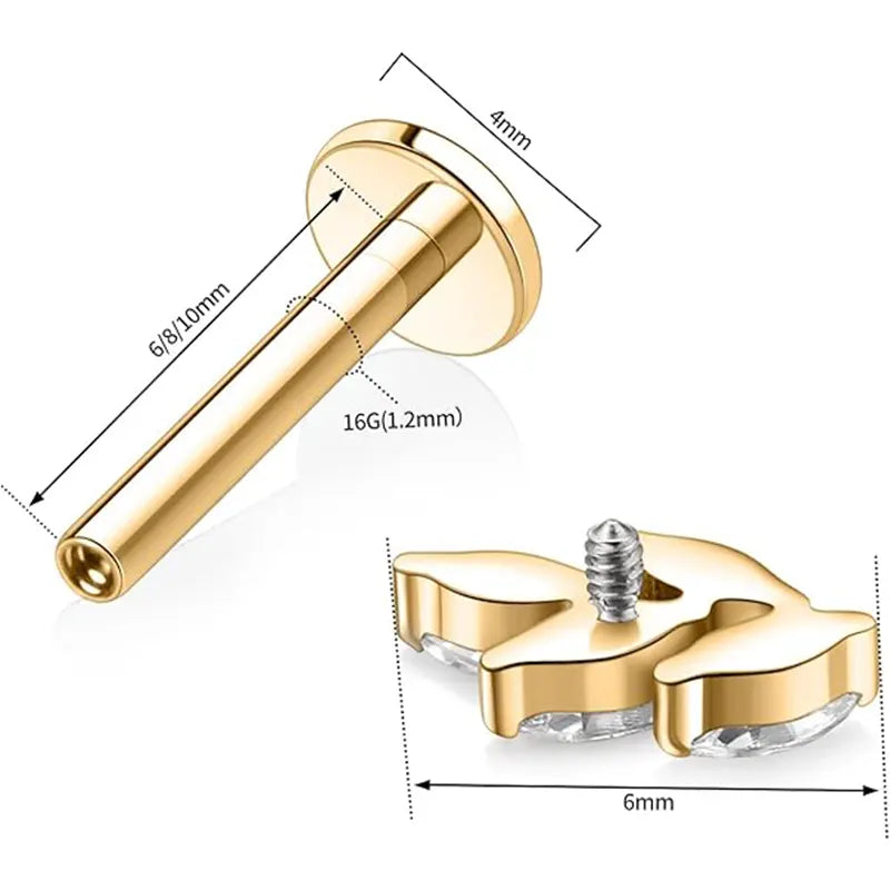 G23 Leaf-shaped Nose Stud 1.2*6 Gold White Zircon