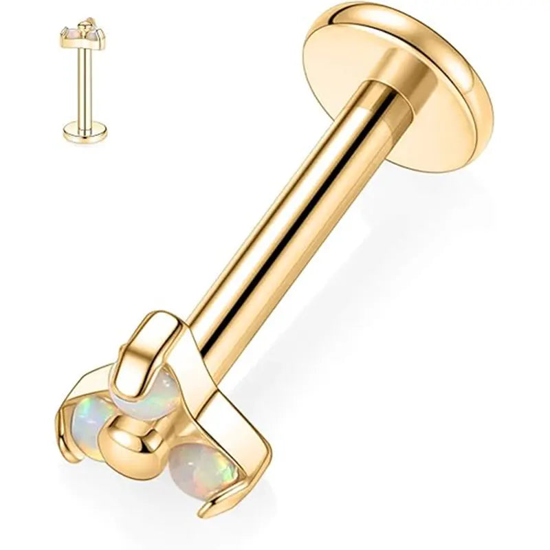 G23 Pin Style Gold 3 White Opal Three Petal Lip Nail 1.2*6/8