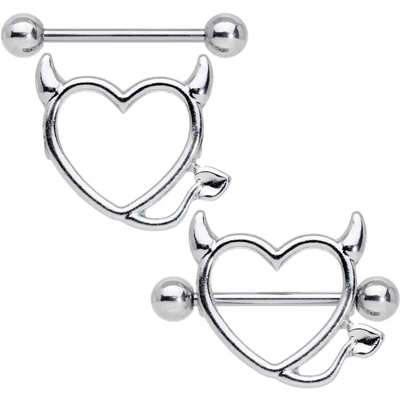 14G 5/8" Valentine Devil Heart Nipple ring Set 3