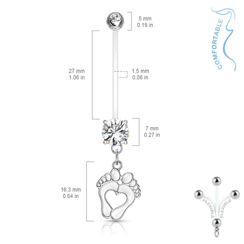 Belly Bar with Crystal and Dangling Baby Feet 3