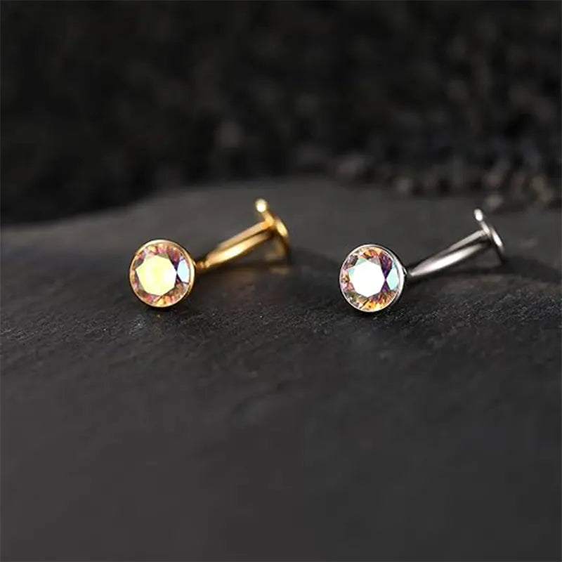 G23 Round Flat Bottom Belly Button Nail 1.6*10*5 Silver White AB Zircon