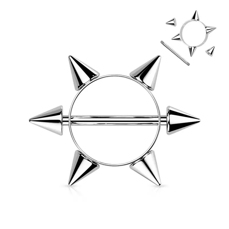 Medical steel tip full round nipple rings multi-color 6