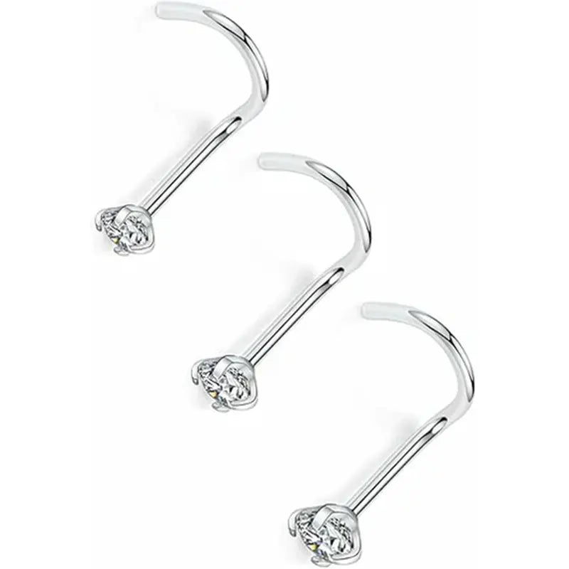 3pcs Titanium Screw Bone Shaped Diamond Nose Stud Set 1