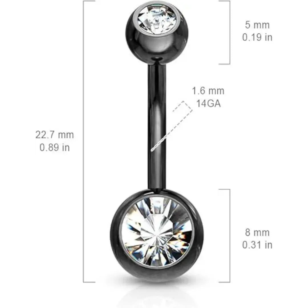14GA Black Titanium Sapphire Barbell Belly Ring 2