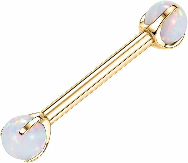 Titanium Gold Nipple Rings Barbell with White Opal 1