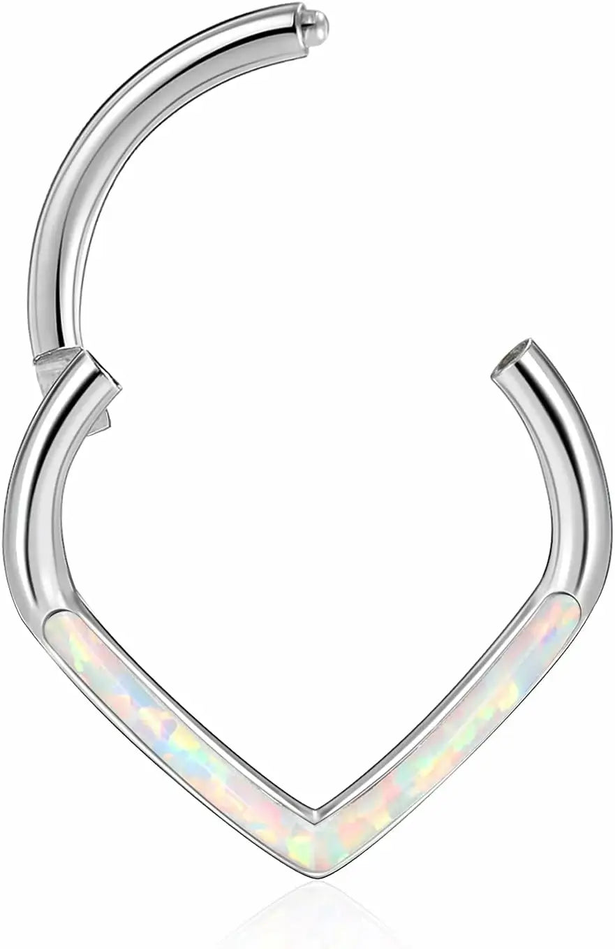 Shiny nose ring earrings with irregular opal 1