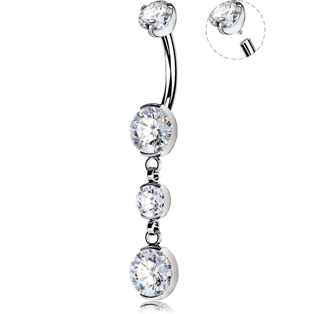 Titanium 14G Belly Button Ring with CZ Dangle for Women & Men